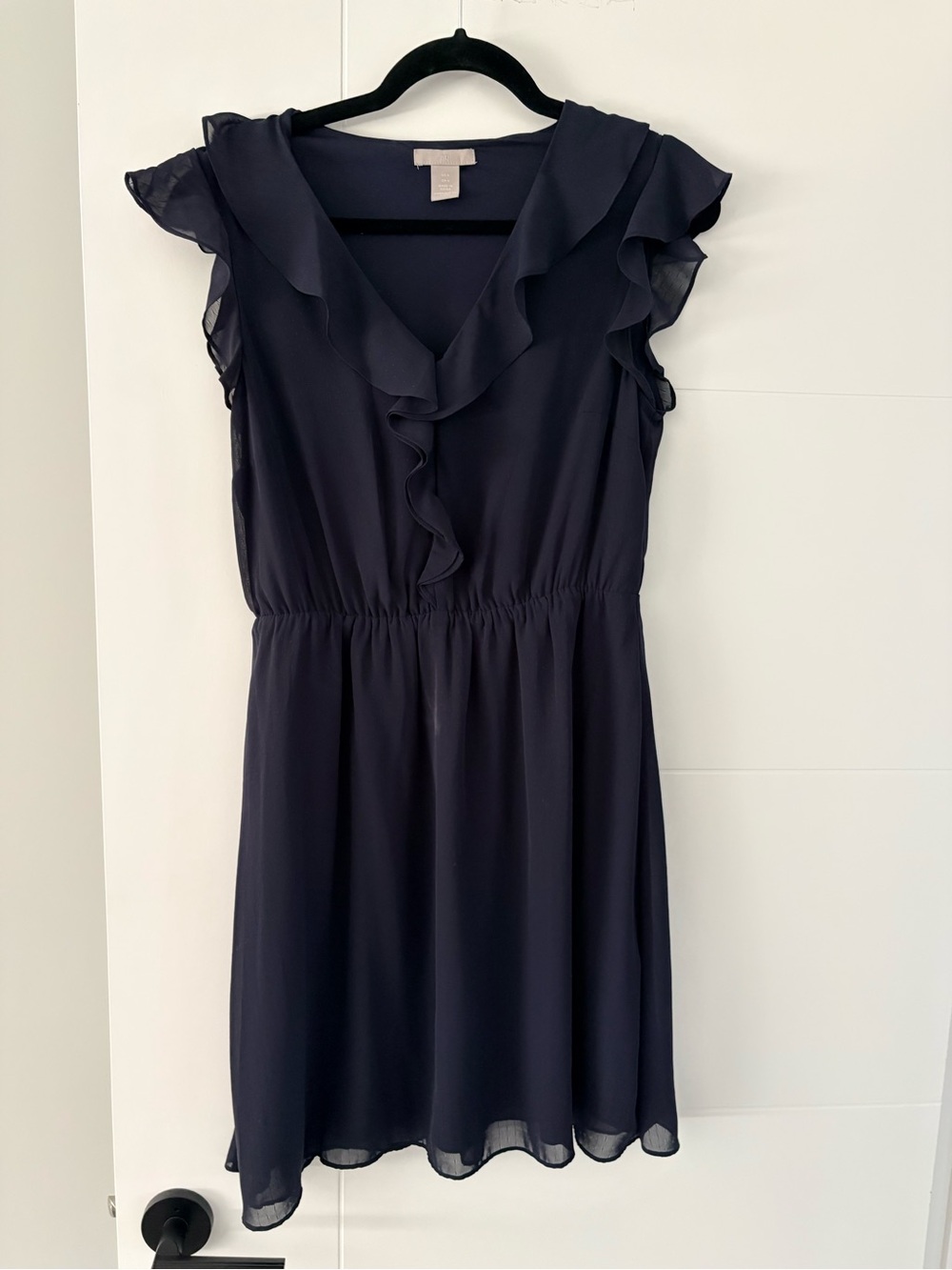 H&M Navy Ruffle V-Neck Mini Dress
